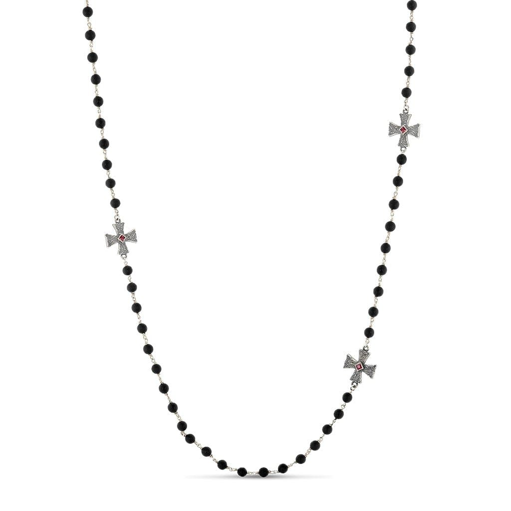 Diamond & Black Onyx Cross Pendant on Black Rope