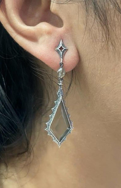 “Clair De Lune" Grey Moonstone Gothic Style Earrings