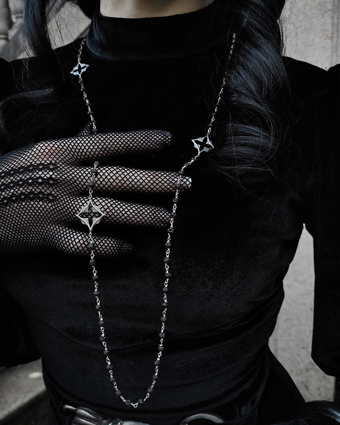 “Gothic Mystique” silver & lava rock necklace