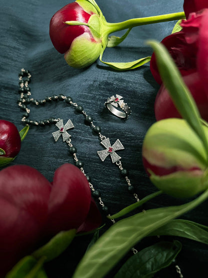 "Relics Of Virtue" Ruby & Faceted Onyx Necklace