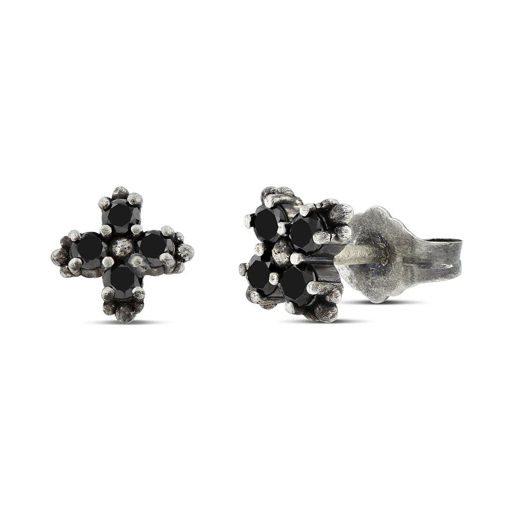 A tiny spark of black diamond studs of floral bud blossoming in silver beaded accents 