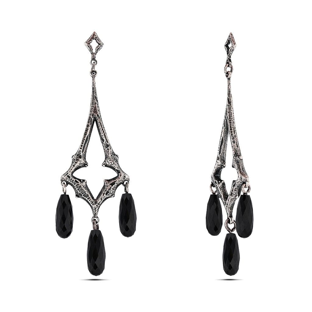 Black Onyx Chandelier sold Earrings with Amethyst and CZ Diamonds, Exquisite Designer Statement Jewelry, Gold Plated 925 Sterling Silver