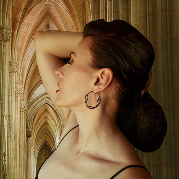 "Midnight In Paris" Black Diamond Silver Hoop Earrings