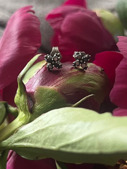 "Budding Blooms" Black Diamond Stud Earrings