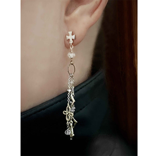 cathedral crosses earrings, An assortment of crosses with white topaz quartz creates dangle earrings with attitude.