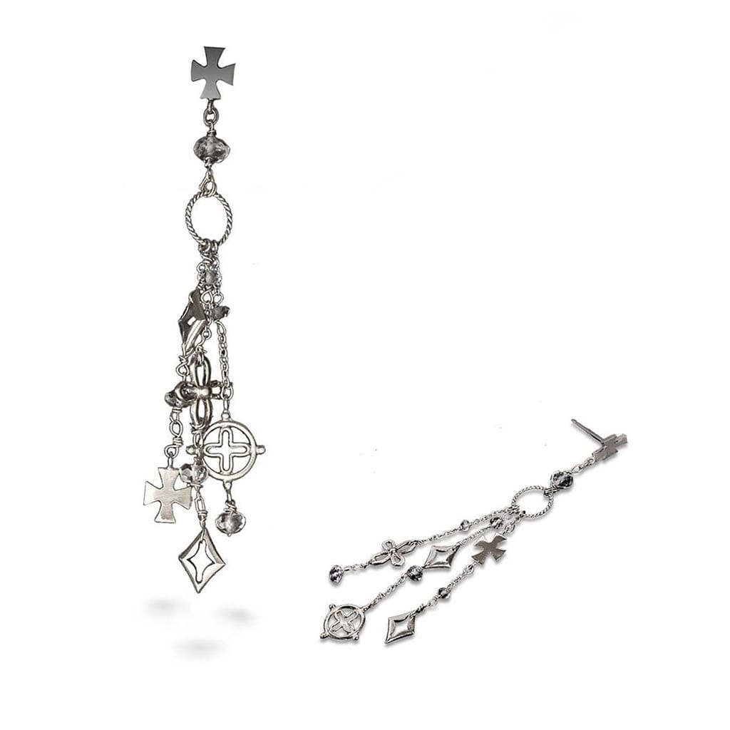 cathedral crosses earrings, An assortment of crosses with white topaz quartz creates dangle earrings with attitude. 