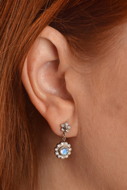 “Daisy Drop” faceted moonstone earrings