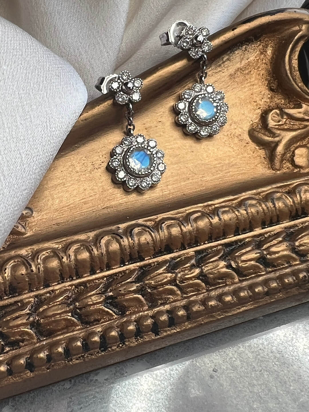 “Daisy Drop” faceted moonstone earrings