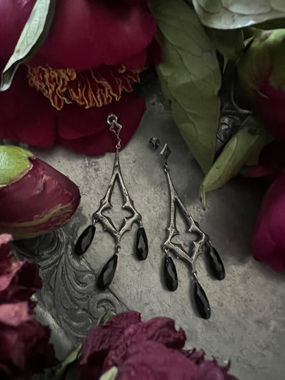 "Petals Of Divina" Faceted Onyx Chandelier Earrings