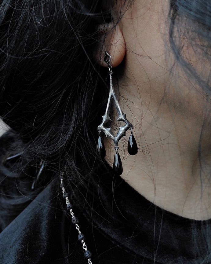 "Petals Of Divina" Faceted Onyx Chandelier Earrings