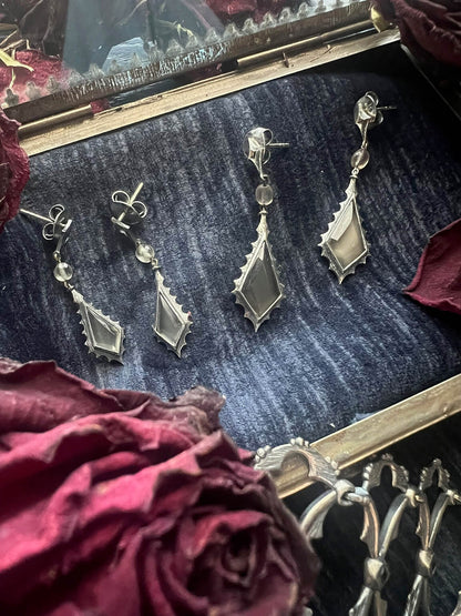 “Clair de Lune” grey moonstone gothic style earrings
