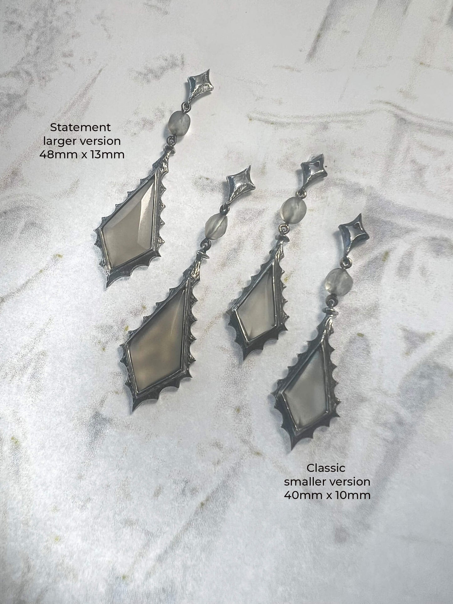“Clair de Lune” grey moonstone gothic style earrings