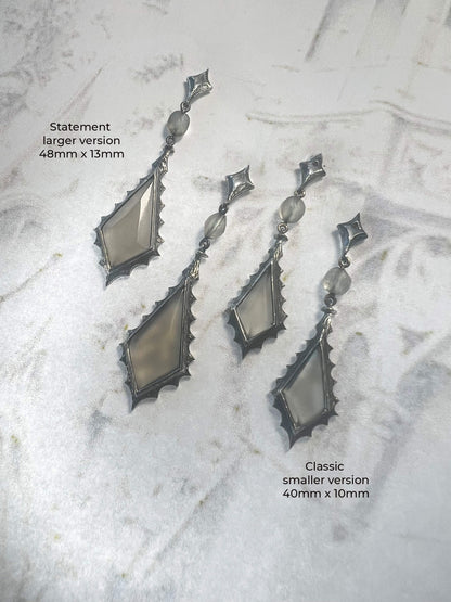“Clair de Lune” grey moonstone gothic style earrings