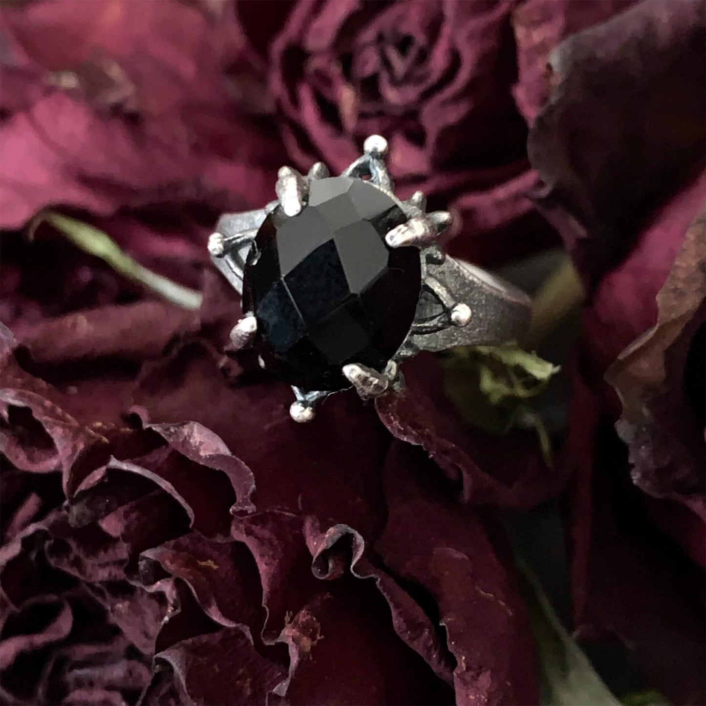 "Gothic Rose" Faceted Onyx Cocktail Ring