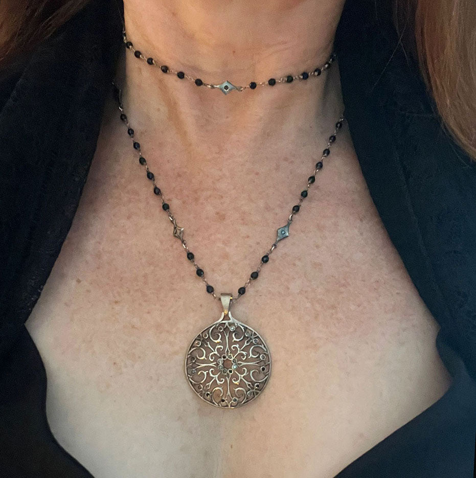 "Gardens Of Adelaide" Black Diamonds Pendant Necklace