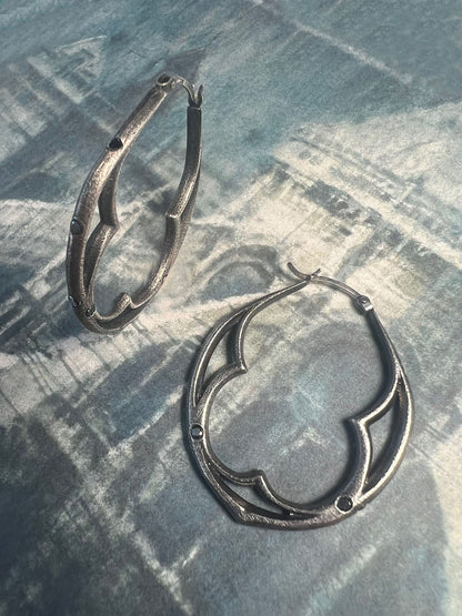 "Midnight In Paris" Black Diamond Silver Hoop Earrings