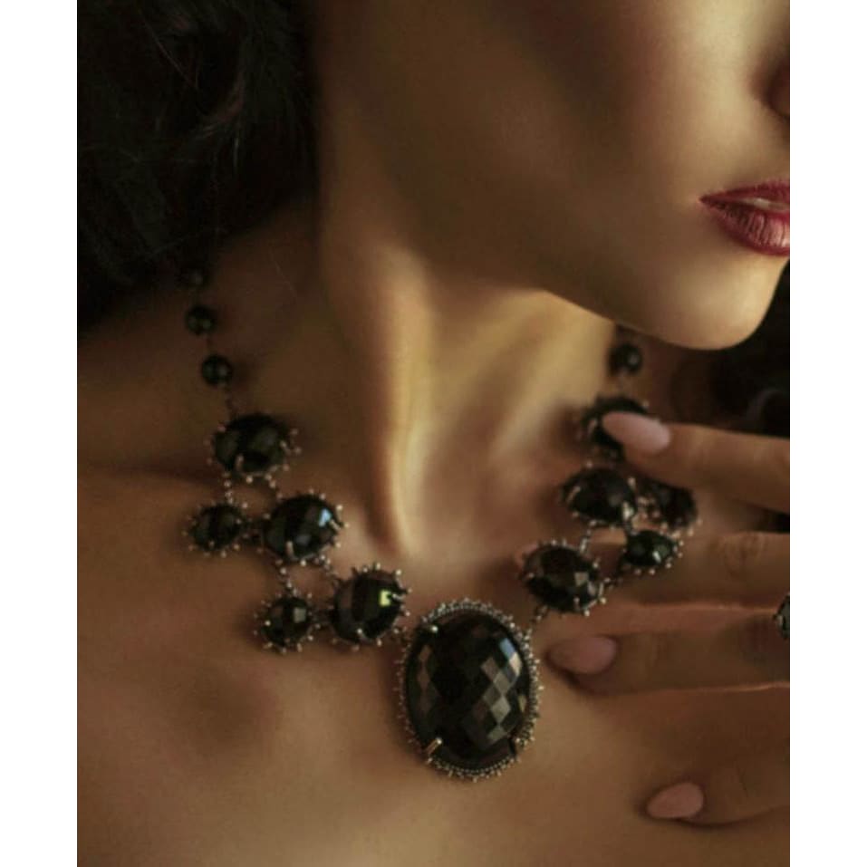 faceted onyx necklace the majestic, A statement necklace of finely detailed frames and dramatic faceted high quality stones of onyx