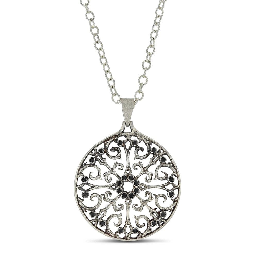 gardens-of-adelaide-gold-black-diamonds-pendant-necklace-pendantnecklace-605  1024 × 1024px  Mandela pendant of vines and floral motif design in 14K white with polished textured finish and black diamonds