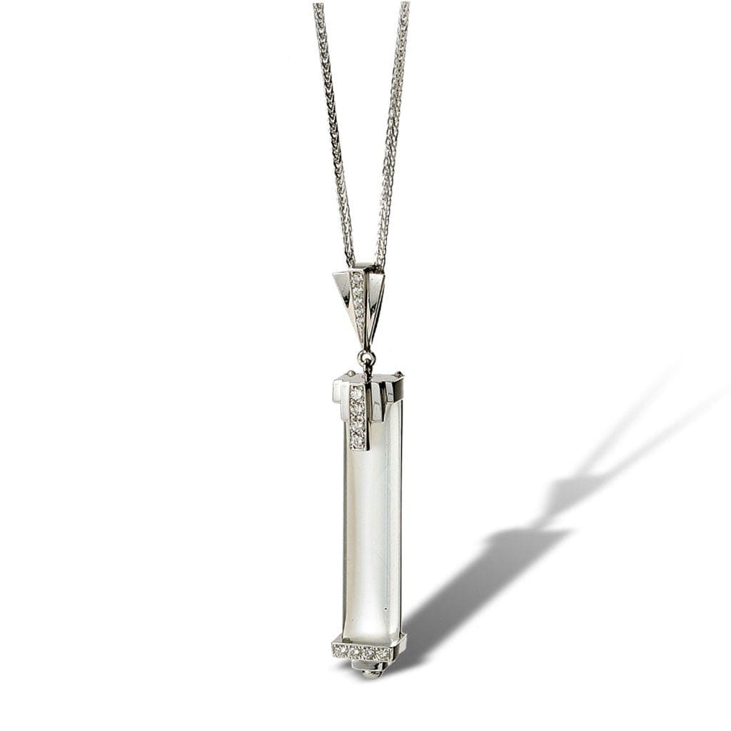 Art Deco inspired with diamonds and extremely rare moonstone prism, one-of-a-kind pendant