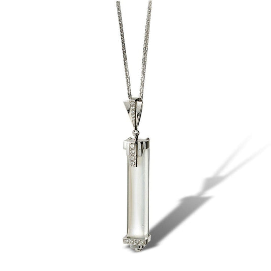 Art Deco inspired with diamonds and extremely rare moonstone prism, one-of-a-kind pendant