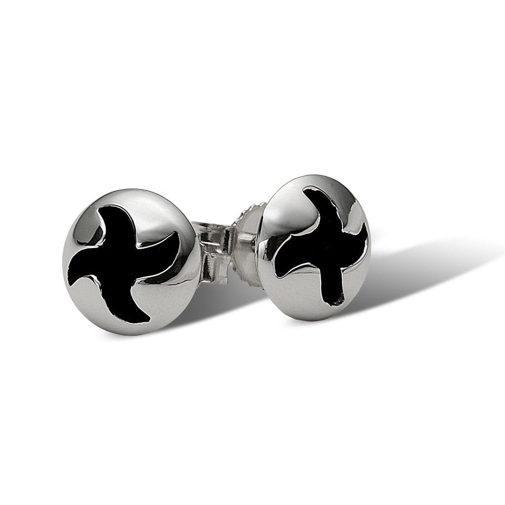 This single stud with a black enamel center star-like design