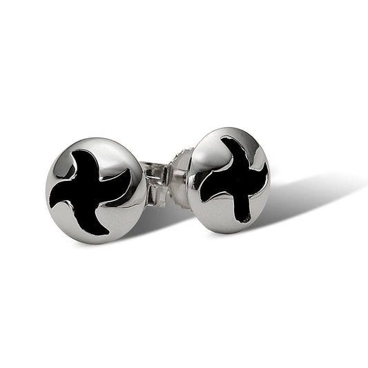 This single stud with a black enamel center star-like design