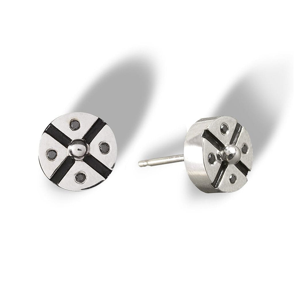An alternative design of a screw bolt stud with black diamonds and enamel 